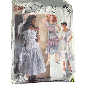 80s McCalls 3196 Pullover Dress Pattern Size Large Ruffle Details & Elastic CUT